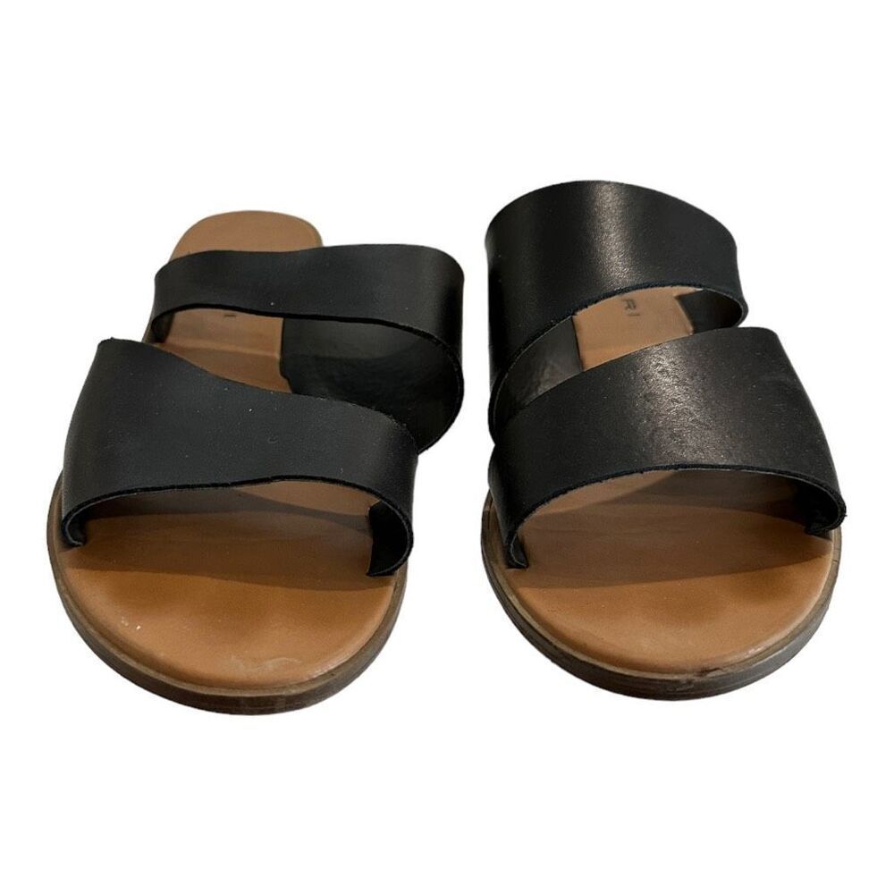 Tahari Women's Easton Leather Slip-on Flat Sandals Black Size 7.5